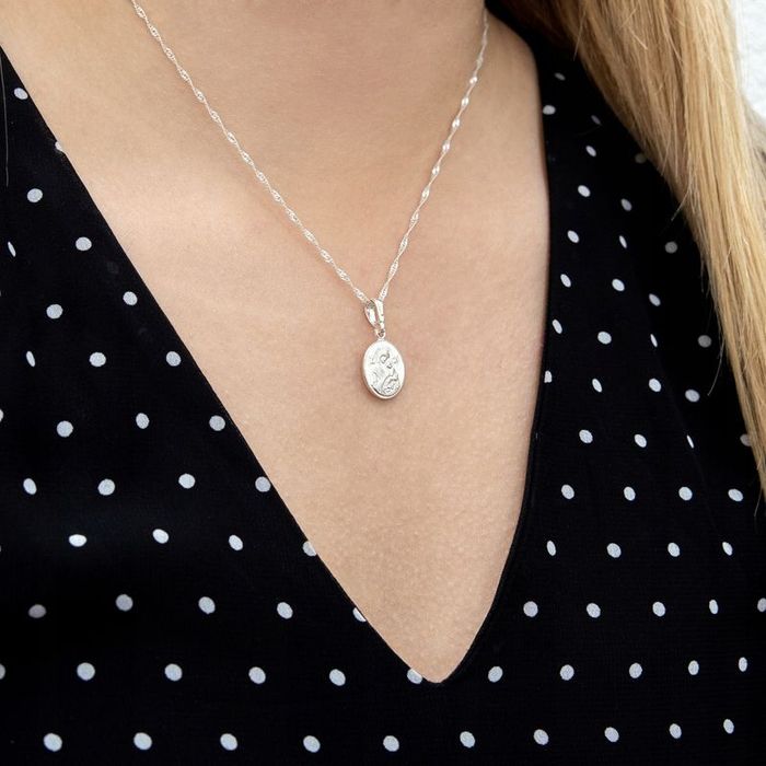 Srebrny Łańcuszek + Medalik 925 Prezent Dla Dziewczynki Na Komunię + G