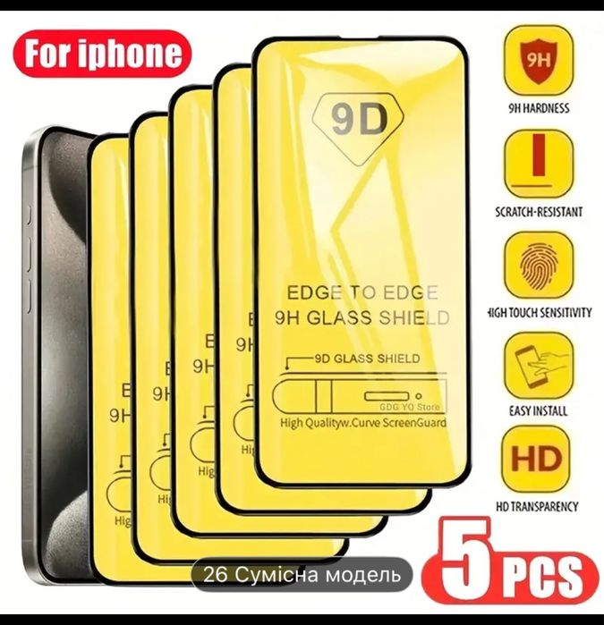 Набір захисного скла на айфон X. Iphone X/XS скло, 5 штук.