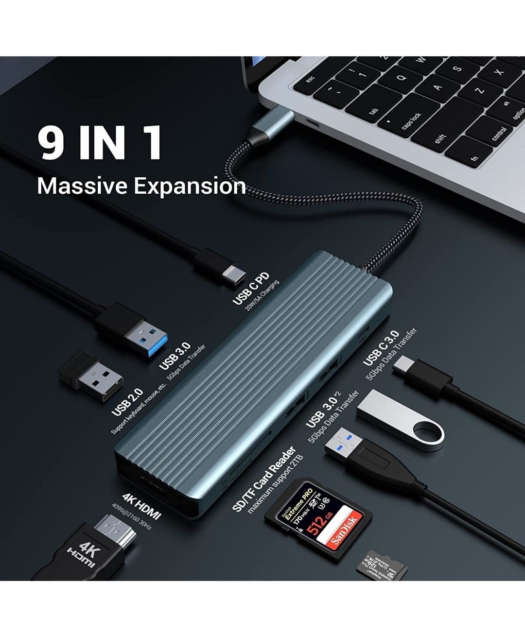 Adaptador USB C 4k. 9 em 1