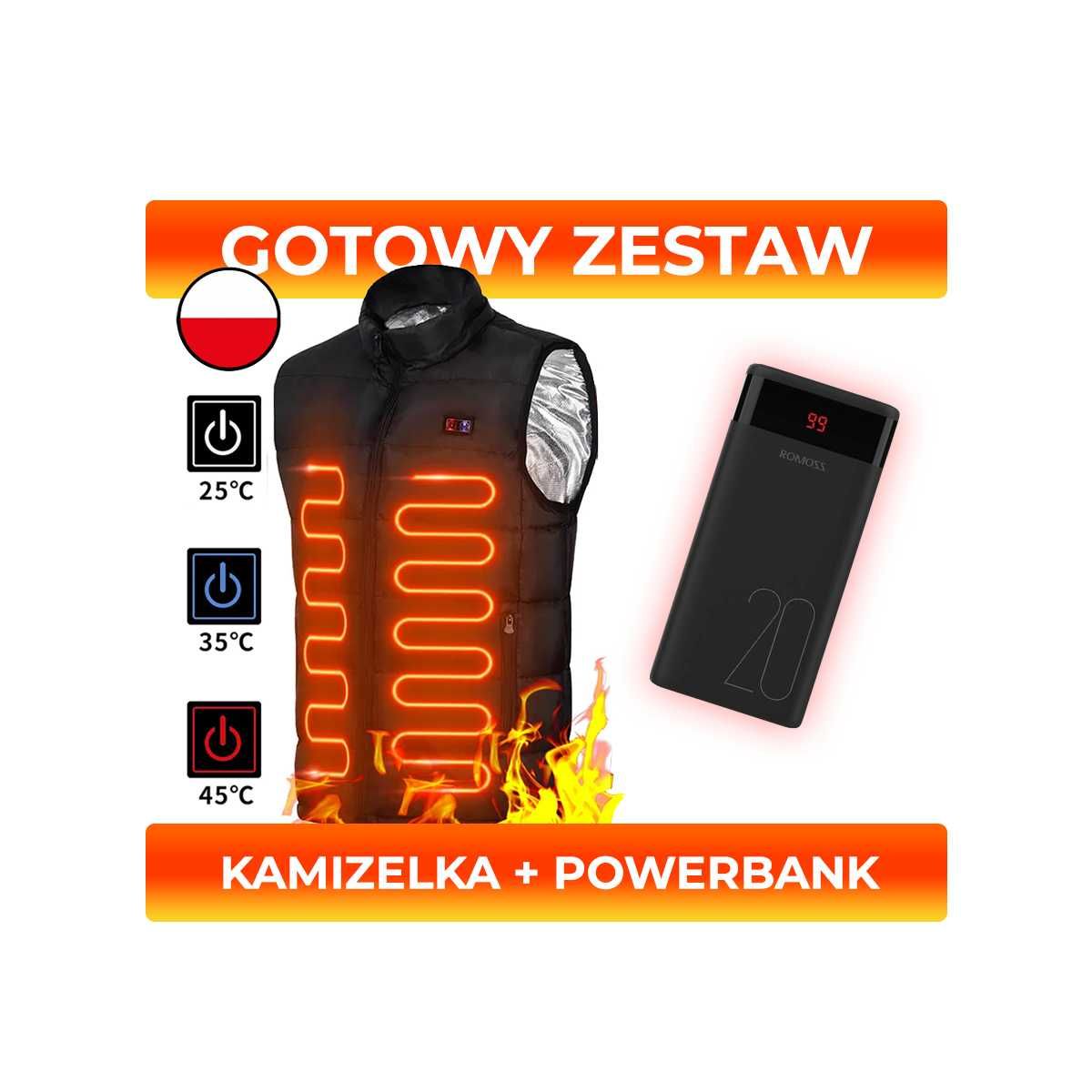 ZESTAW NA ZIMĘ Kamizelka Podgrzewana + Powerbank + Czapka