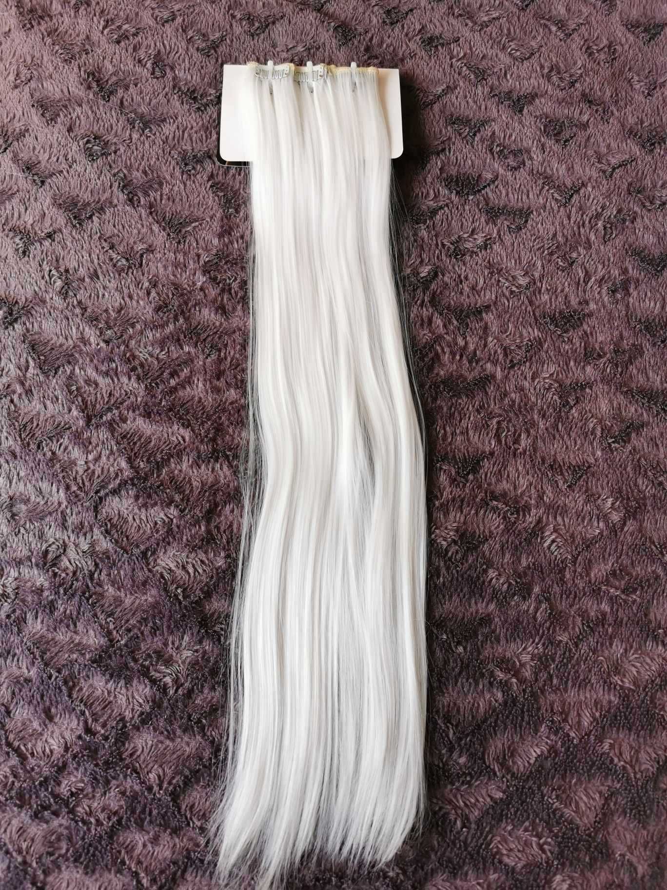 Doczepiane włosy clip in białe 60 cm proste