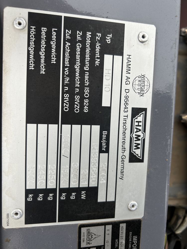 Walec drogowy HAMM HD 10 z Niemiec 3000kg nóż do masy