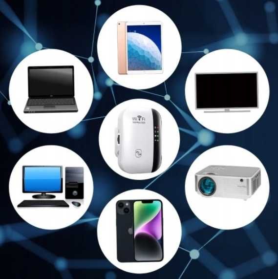 Wzmacniacz sygnału wi-fi, mocny, repeater 300MB/S 2 Tryby, WPS