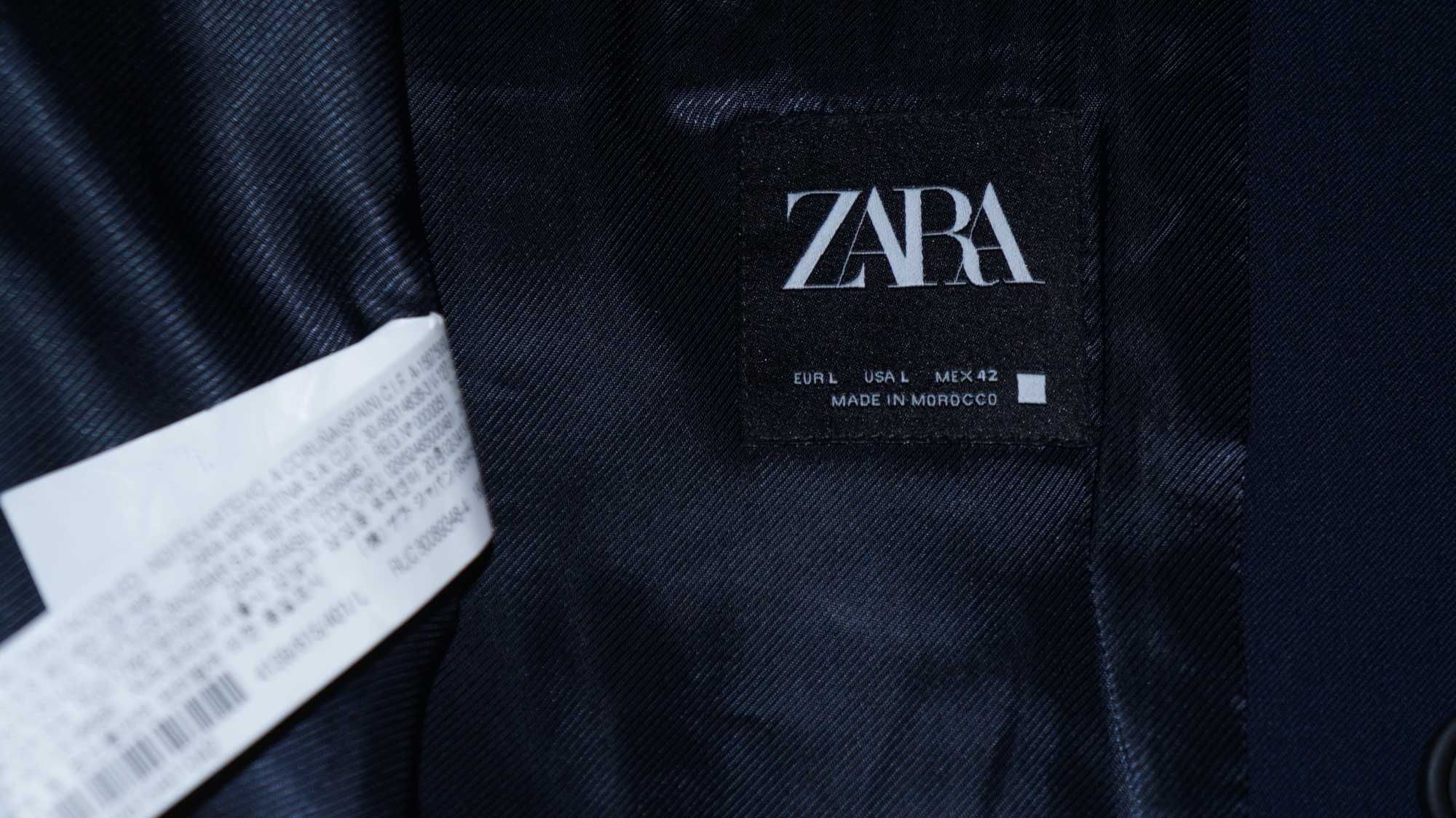 Marynarka Dwurzędowa Zara Rozmiar 48/52 Kolor Granat Głęboki