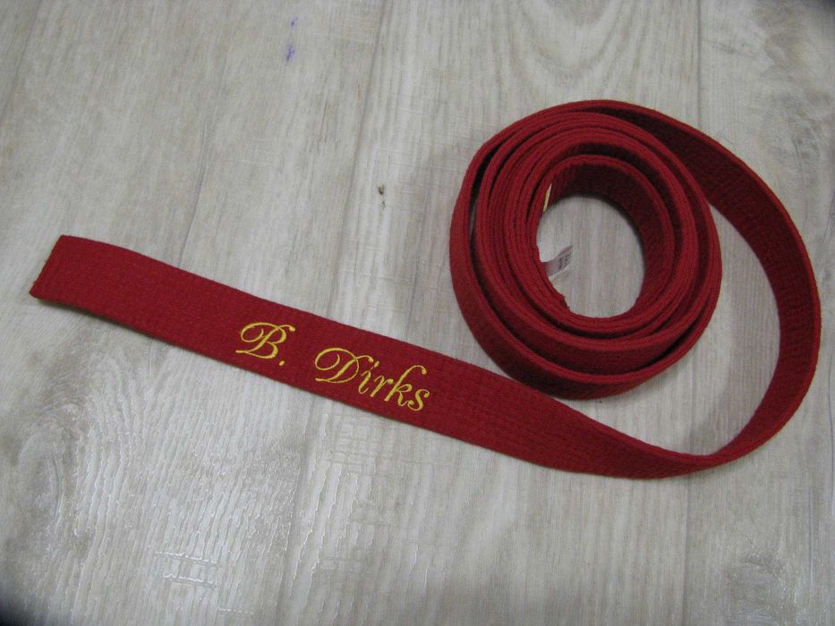 Пояс для кимоно Красный с двумя жёлтыми полосами 290 см