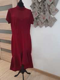 Piękna elegancka sukienka midi syrenka bordowa XXL 44
