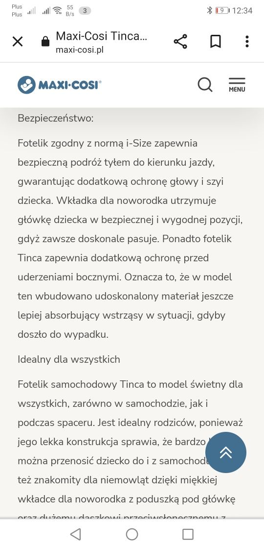 Fotelik samochodowy niemowlęcy Maxi Cosi Tinca 0-12kg