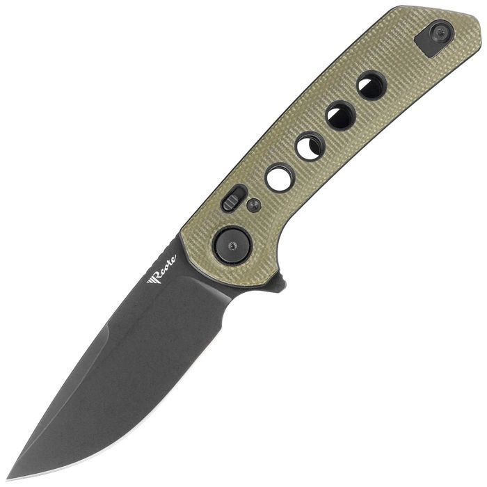 Nóż składany Reate PL-XF-4 Green Micarta/Black G10 Inlay, Black PVD Ni