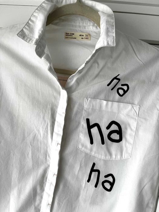 ZARA koszula biała z nadrukiem aplikacją napisy 140