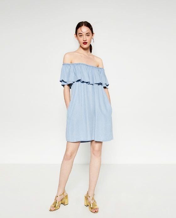 Mama i córka Zara L 104 40 denim sukienki hiszpanki niebieska sukienka