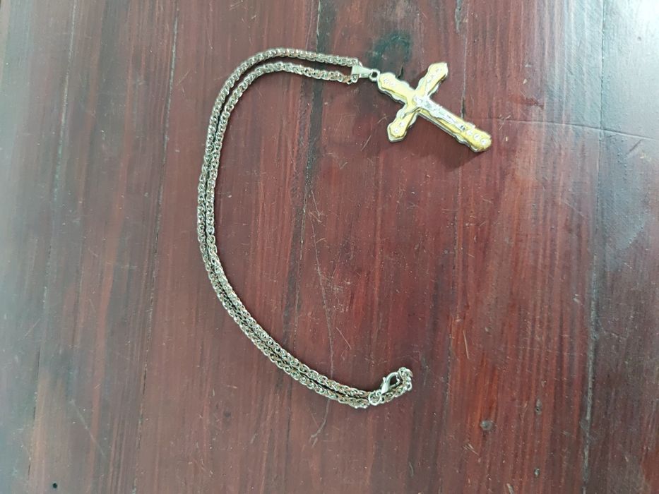 Łancuch z krzyżem mosiądz  nowy piękny masywny