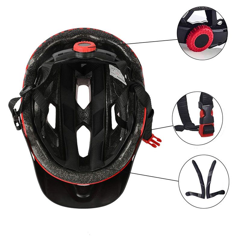 Kask rowerowy dziecięcy młodzieżowy 50-57 cm czerwony z daszkiem