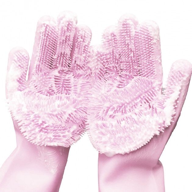 Силіконові рукавички Magic Silicone Gloves Pink для прибирання чистки