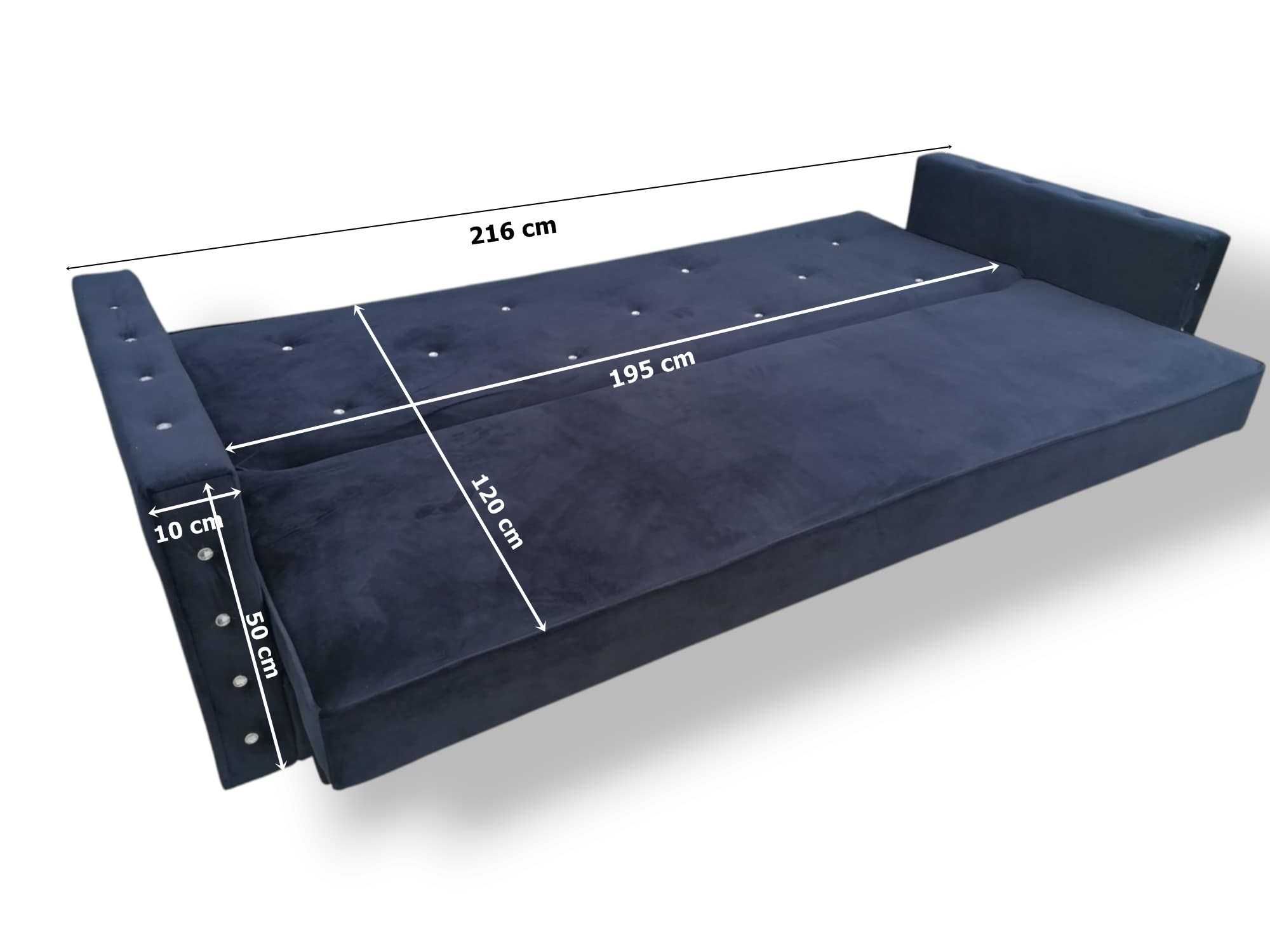 Piękny komplet Sofa rozkłdana Glamour Fotel podnóżek Kanapa Zestaw puf