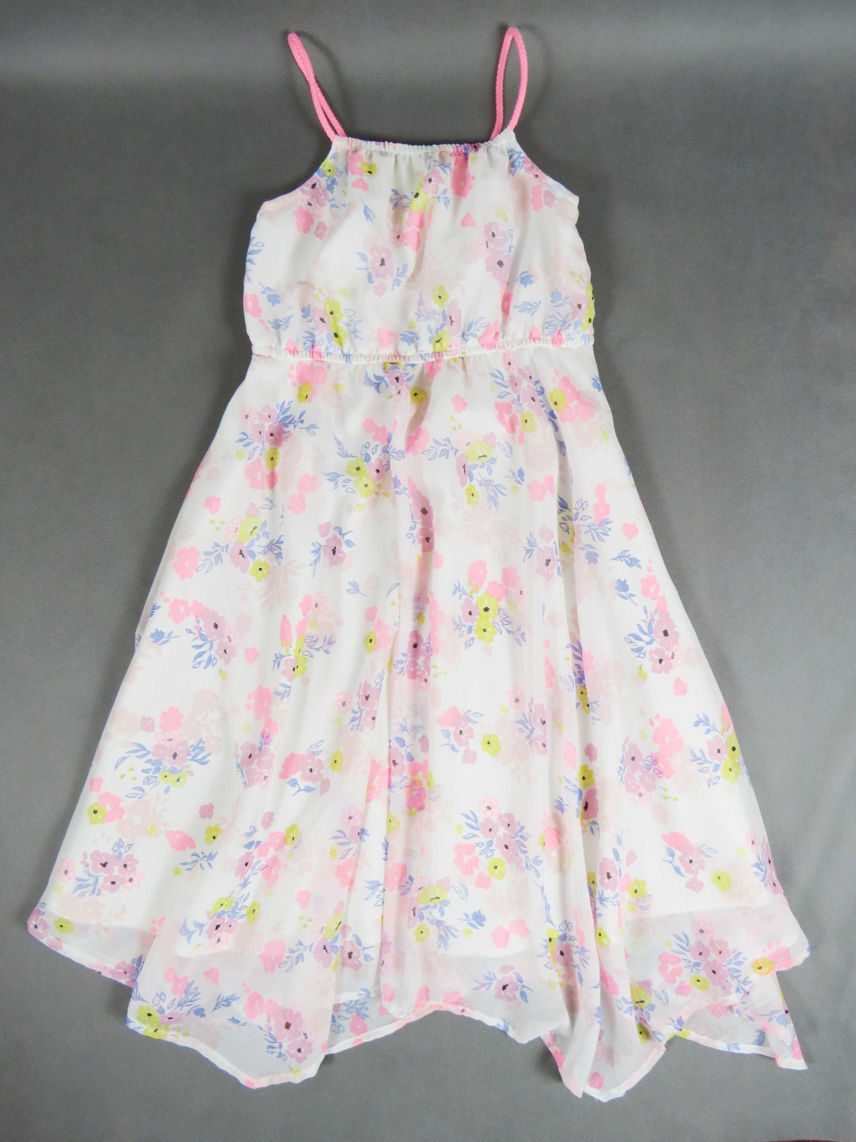 Sukienka H&M 128 cm Biała sukienka dla dziewczynki H&M sukienka kwiaty