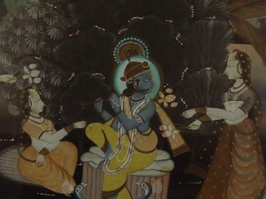 PINTURA INDIANA em pano de Seda ∟ Krishna, Rada & Consortes