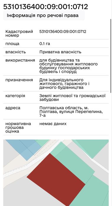 Велика земельна ділянка у місті Рибці вул. Перепелина 7 а власник