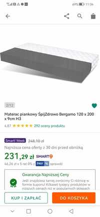 Nowy materac piankowy Bergamo śpij zdrowo 120 x 200 x 9cm H3