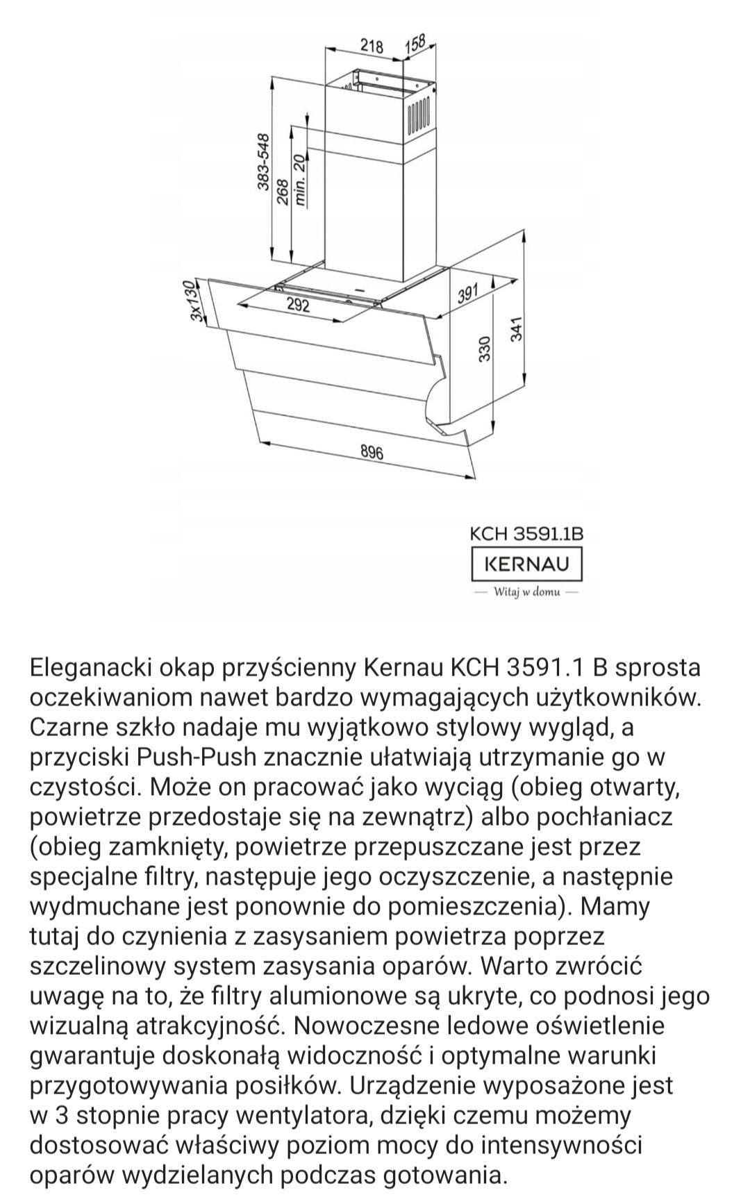 Okap Kernau KCH 3591.1 B - NOWY gwarancja