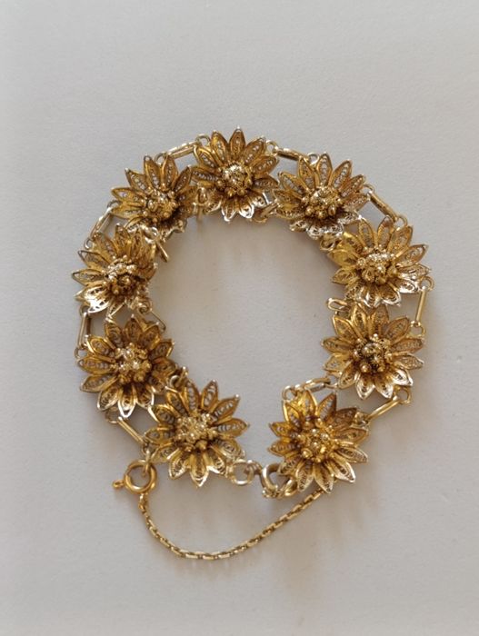 Pulseira vintage de prata dourada