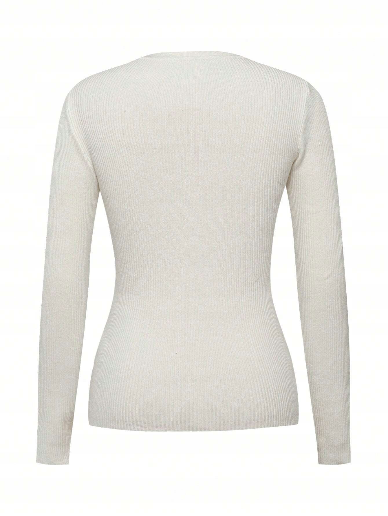 Sweterek Prążkowany Dopasowany Biały Casual Shein L 40