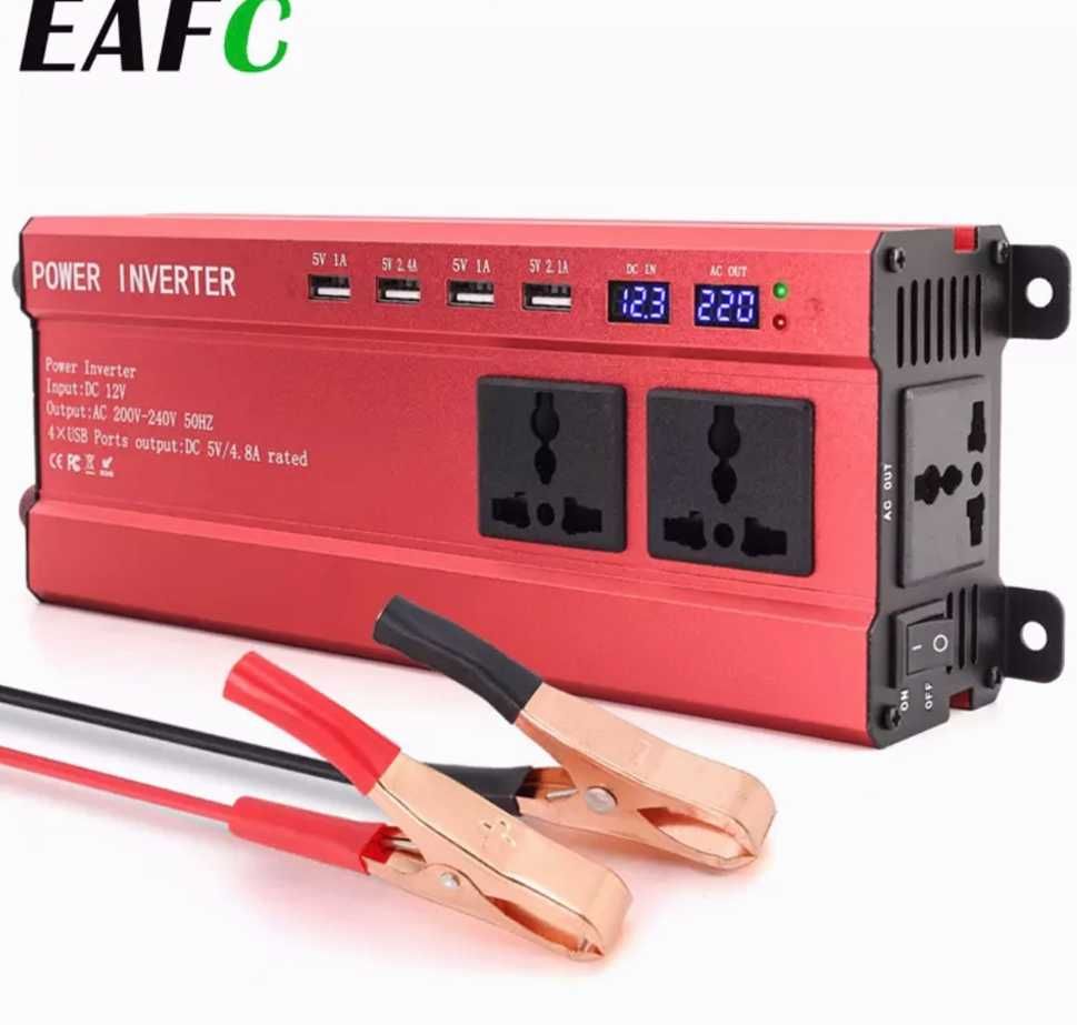 Інвертор 2000w - 12/220V - 3 розетки, 4 usb