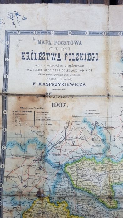 MAPA POCZTOWA Królestwa Polskiego z 1907r - oryginał