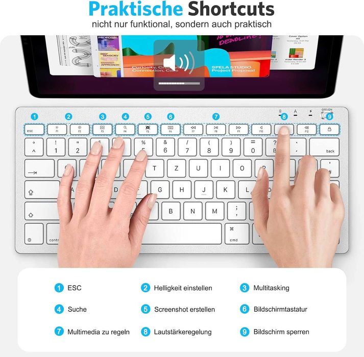 Emetok EM002 mini klawiatura bluetooth PC iPad Macbook TV box srebrna