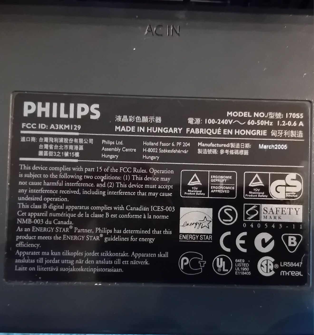 Monitor Lcd Philips 17 polegadas + Cabos