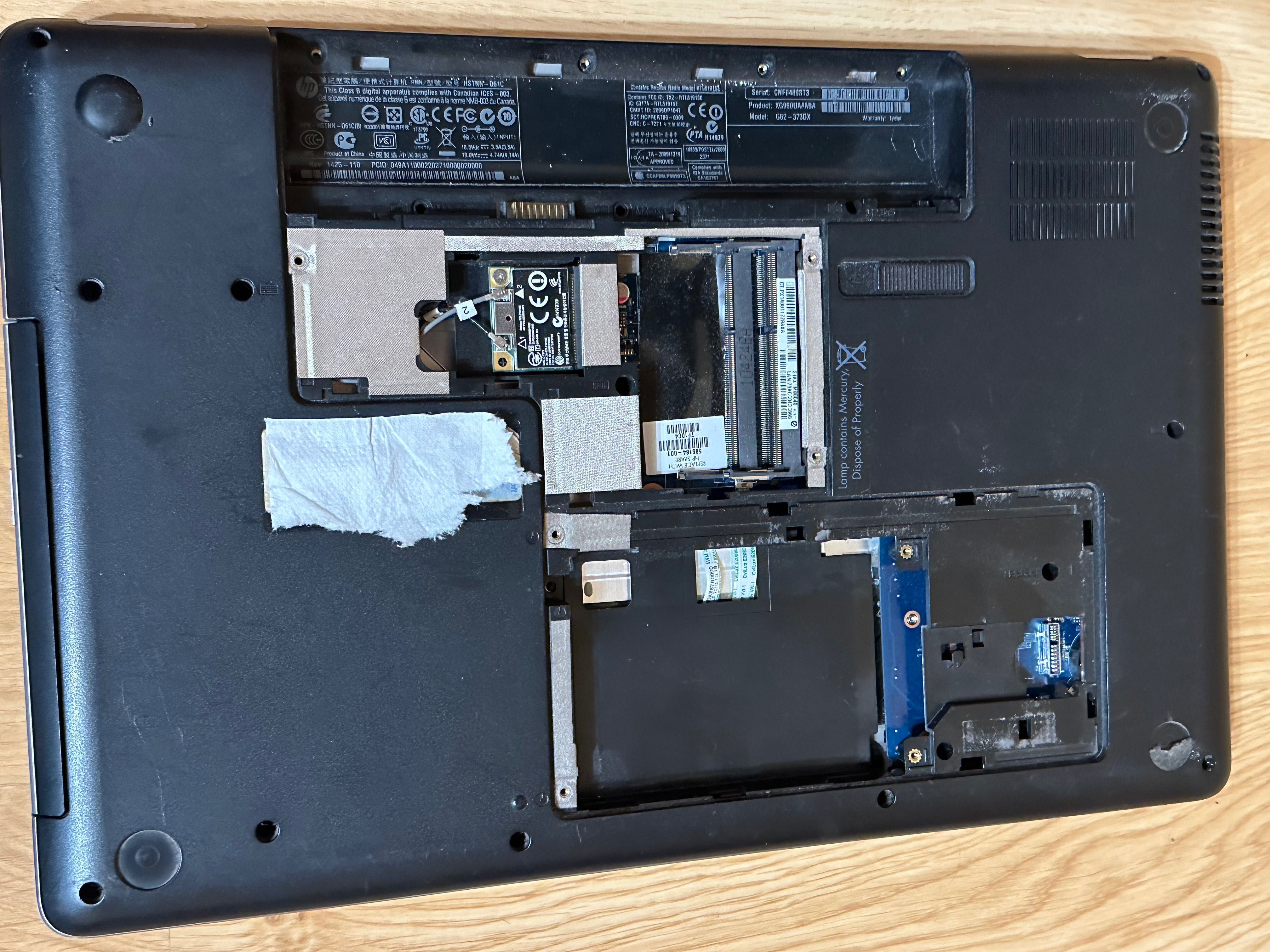 Laptop HP G62 - uszkodzony i niekompletny, na części