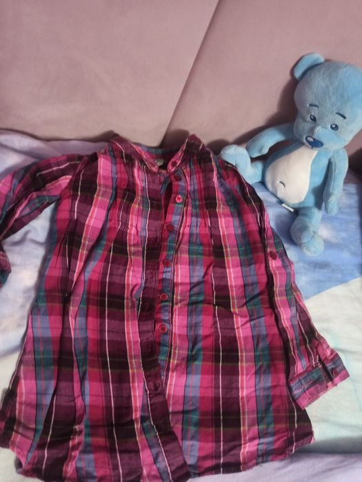 Koszula bluzka kratka, podwinięty rękaw.