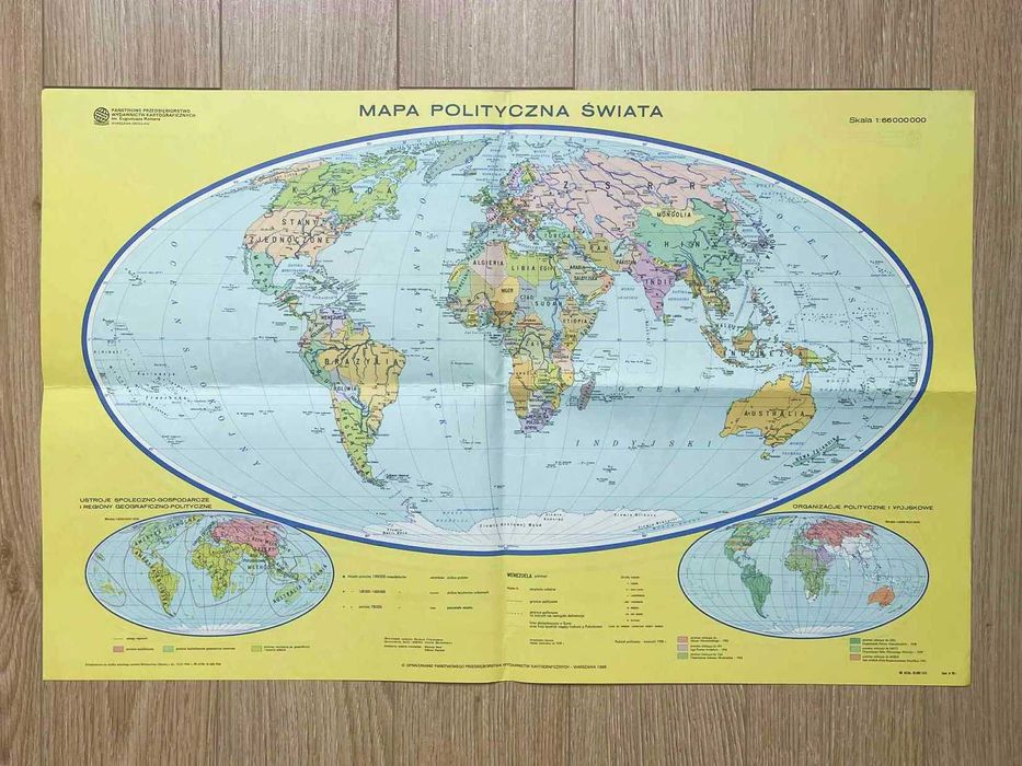 Mapa polityczna i fizyczna świata 1988 rok wyd. PPWK