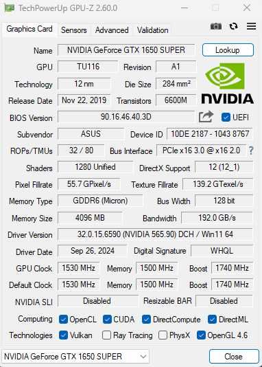 Asus GTX 1650 Super 4GB