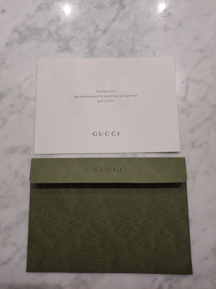Gucci oryginalna zielona wzorzysta koperta z podziękowaniem 17x12 cm