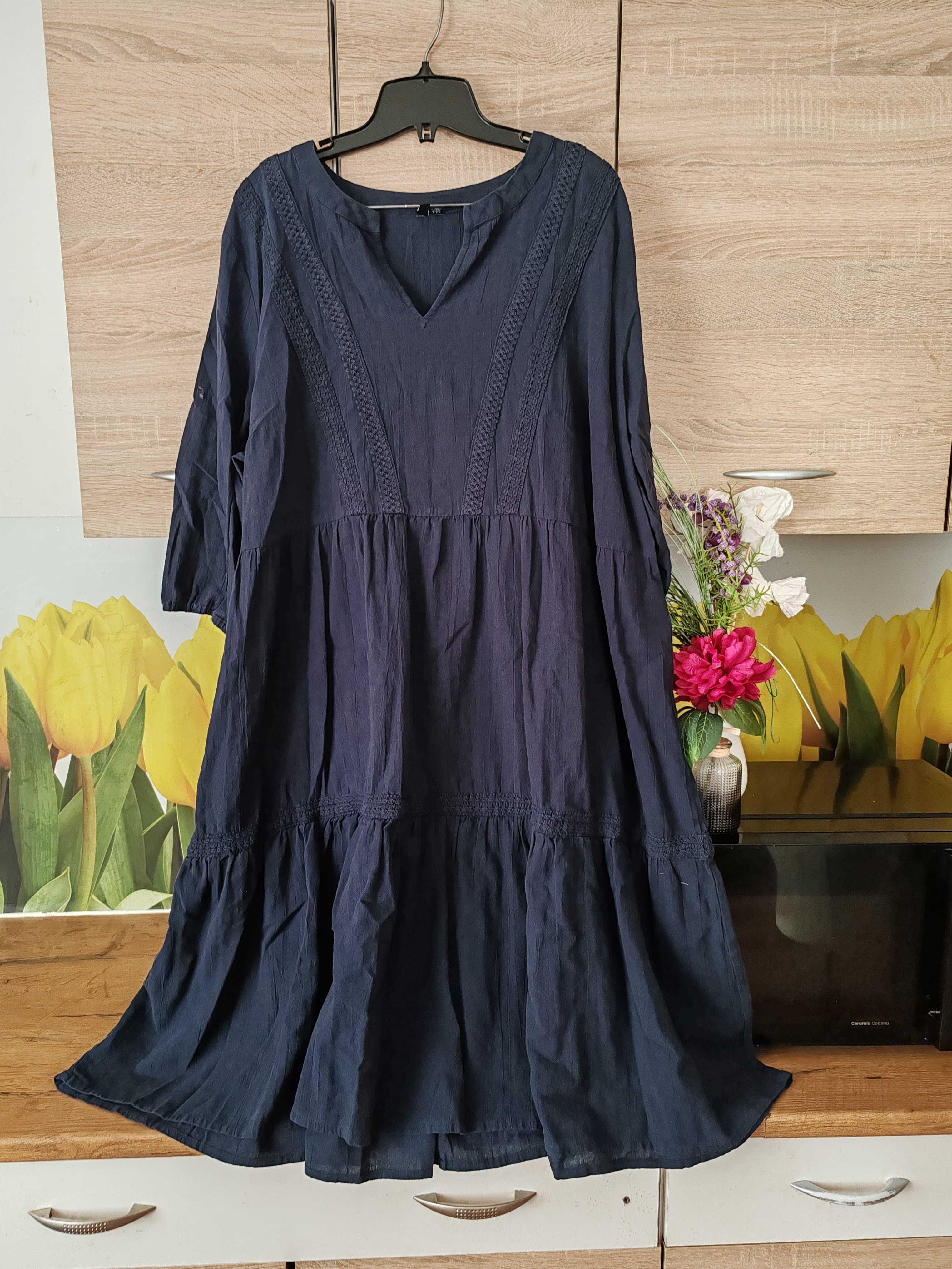 Piękna wygodna granatowa sukienka midi Vero Moda rozmiar 52 bawełna