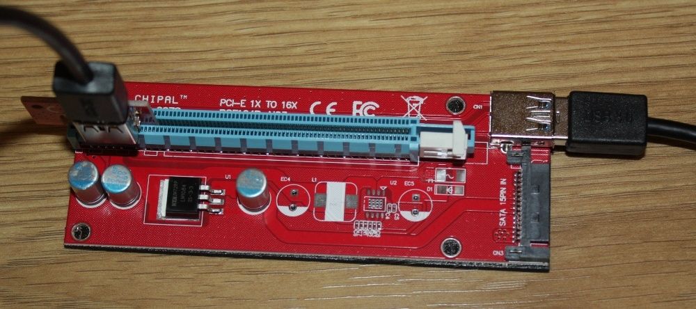 Rizer, riser, райзер PCI-E 1X to 16X USB 3.0 60см VER 007s.