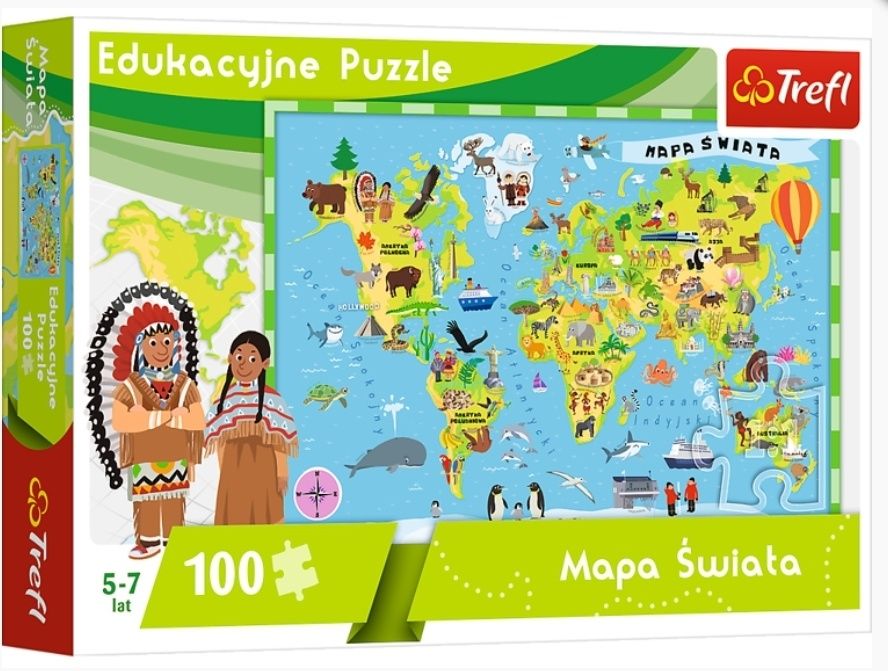 Puzzle edukacyjne mapa świata, Trefl, 5+