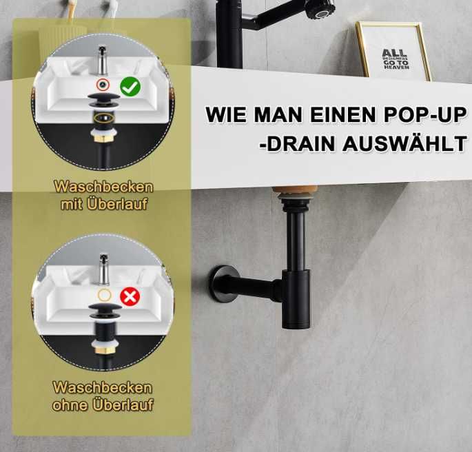 Syfon z zaworem pop-up kolor czarny retro Nr.936