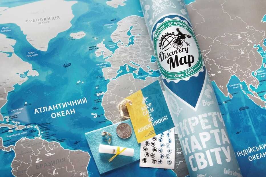 Скретч карта світу українською Discovery Map World UA 88*62 см