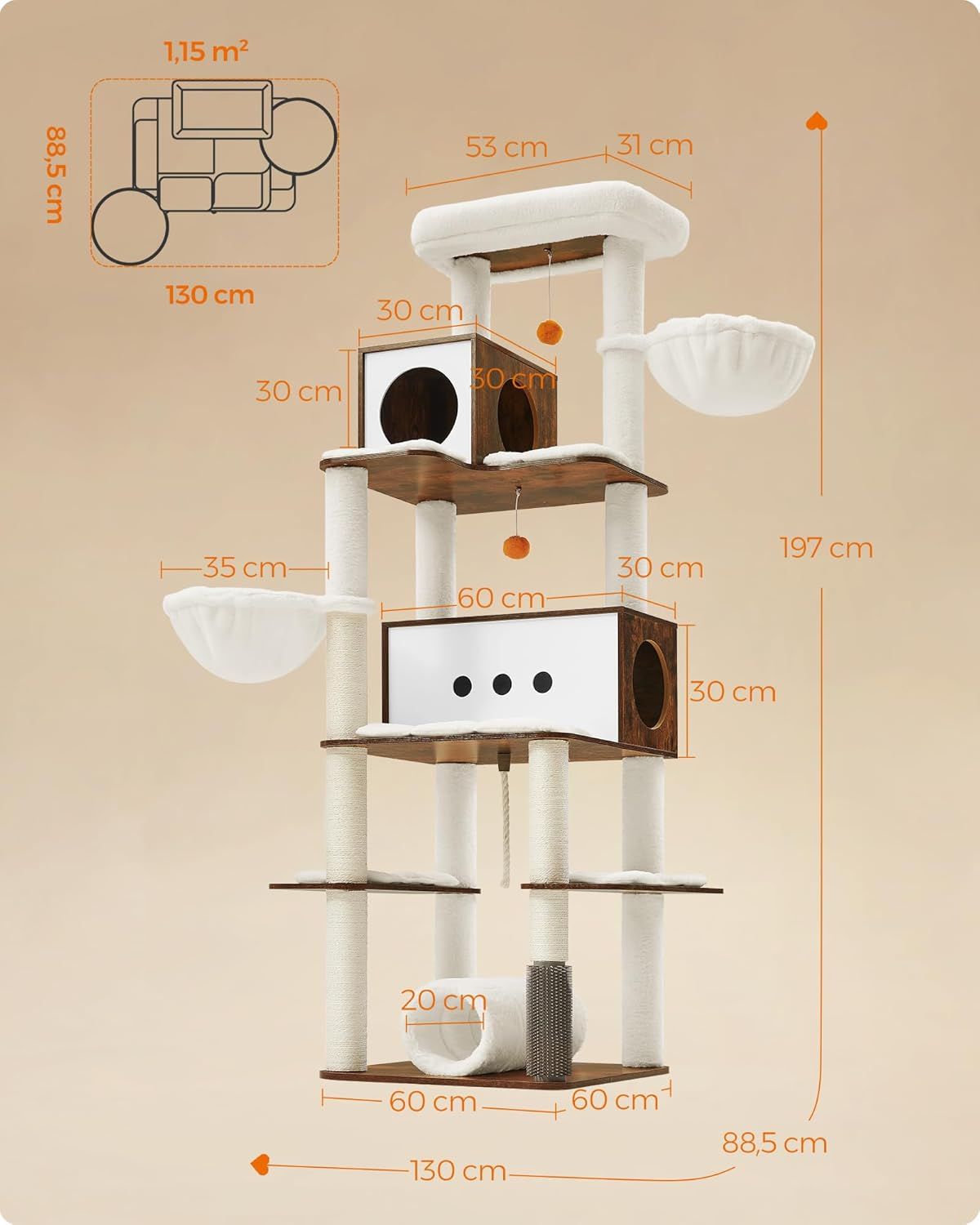 Drapak Domek Dla Kota Z Jaskiniami Tunelem Platformami Xxl 197 Cm