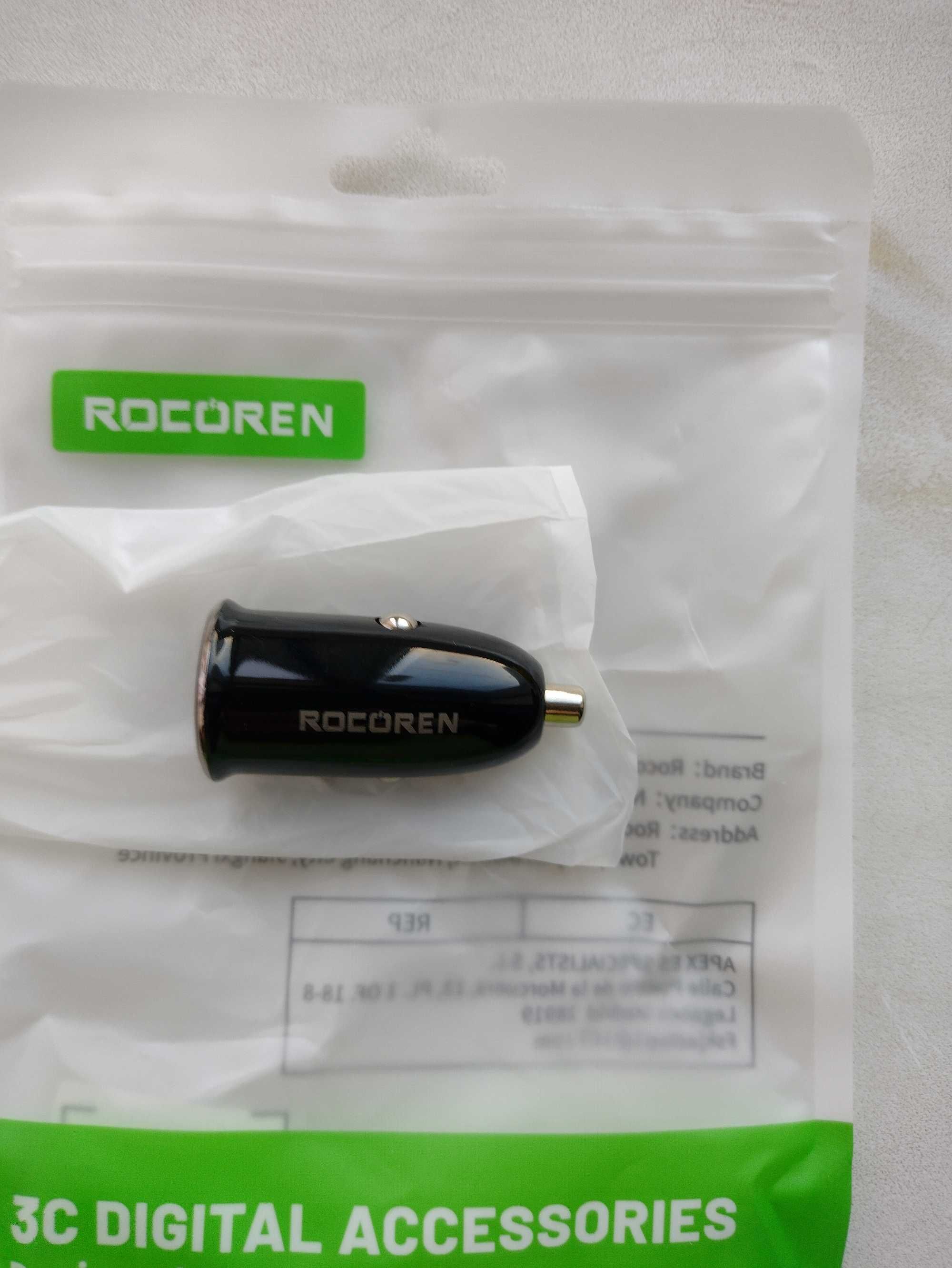 Автомобільна телефонна зарядка dual Rocoren 2 USB Type C, 30W PD QC