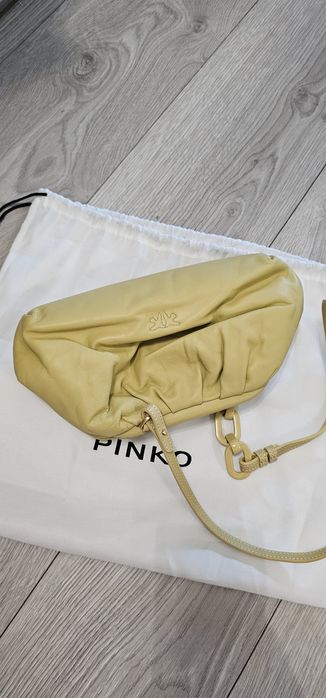 Torebka oryginalna Pinko bananowa mini chain żółta skóra skórzana nowa