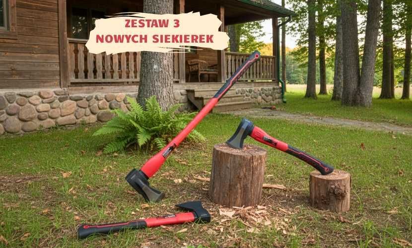 Komplet 3 siekier RED TECHNIC różne wagi mocne do rąbania drewna drzew