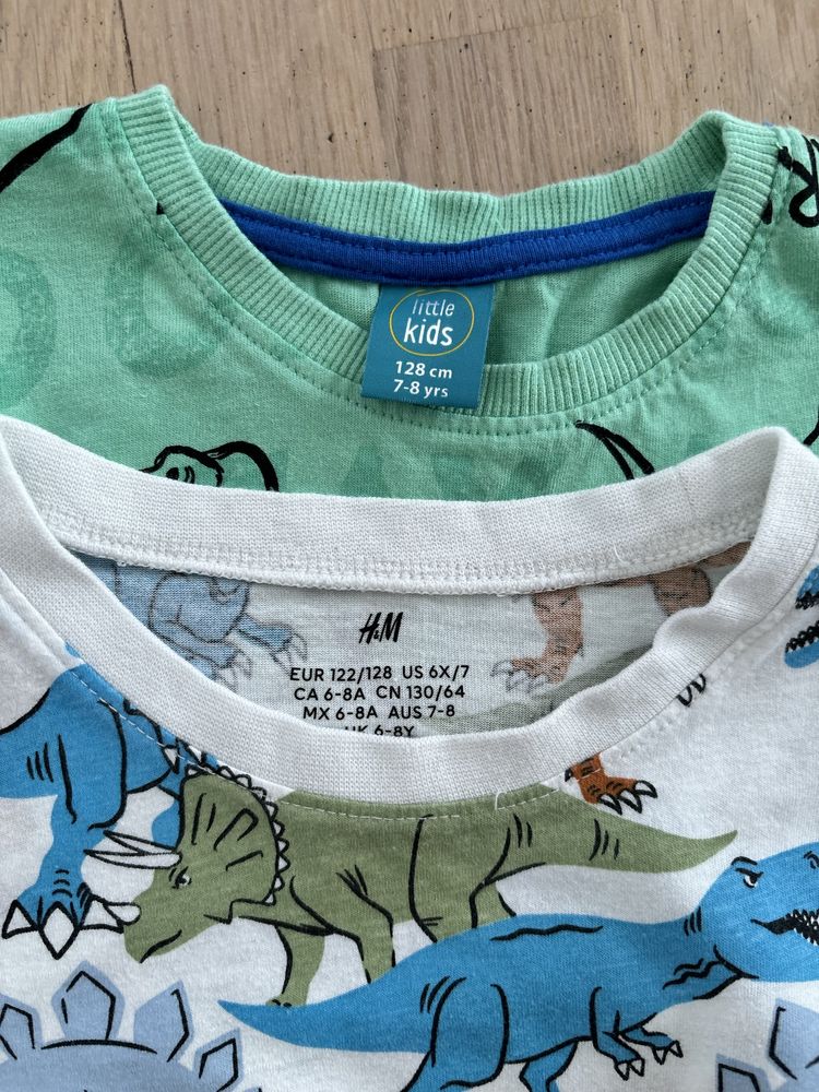 2 pak t-shirt H&M Pepco 128 dinozaury t-rex
