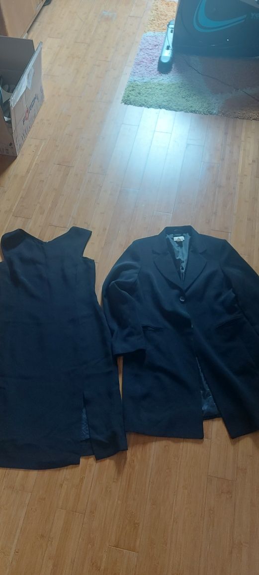 Komplet 3czesciowy czarny sukienka żakiet i spódnica