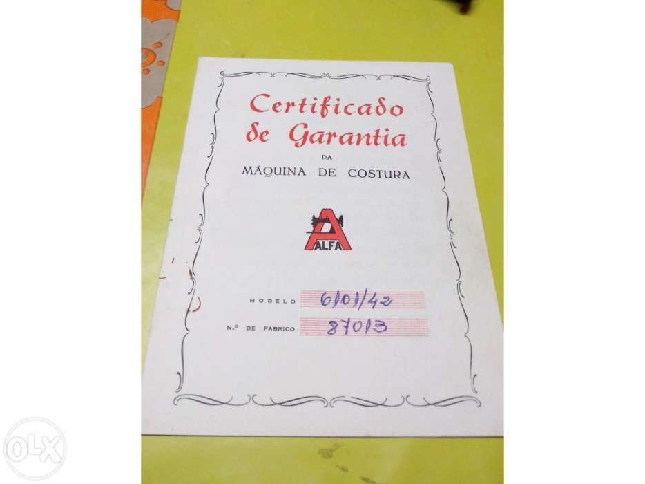 Certificado Garantia maquina Alfa - 1969