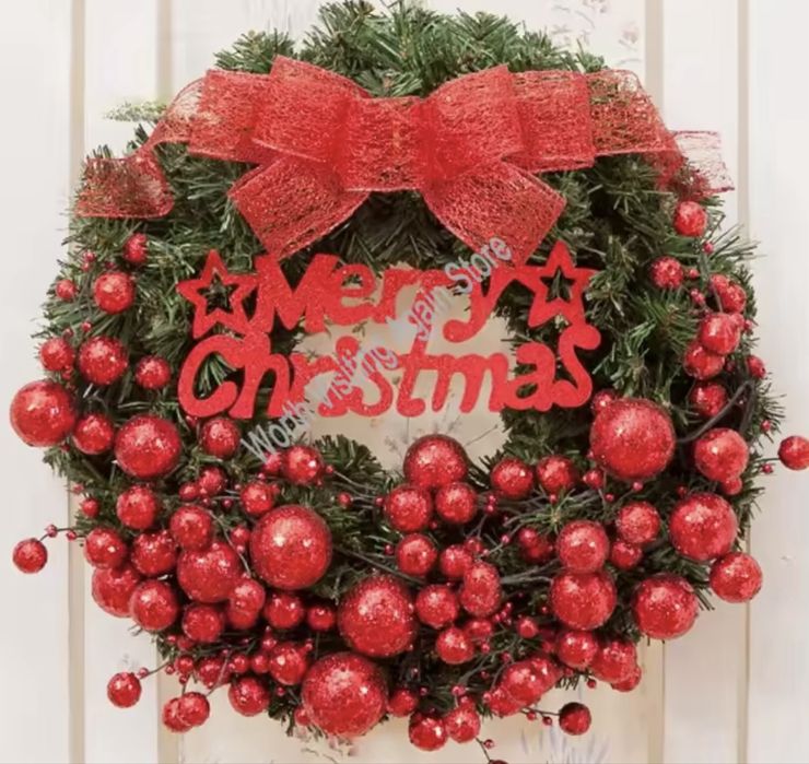 Świąteczny wianek na drzwi dekoracja bożonarodzeniowa