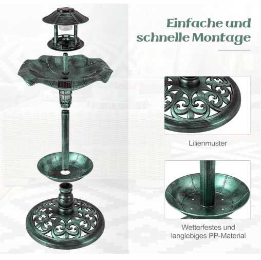 COSTWAY poidło dla ptaków z lampą solarną i karmnikiem retro 2w1