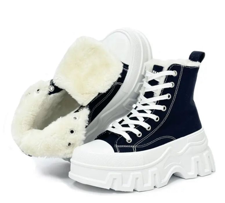 Теплые зимние кеды по типу Converse конверсы черно белые мех