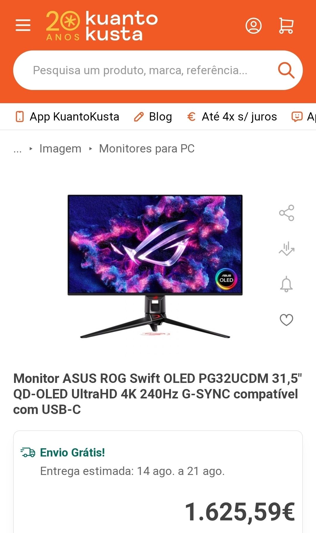 Monitor ASUS ROG Swift  31,5 QD OLED UltraHD